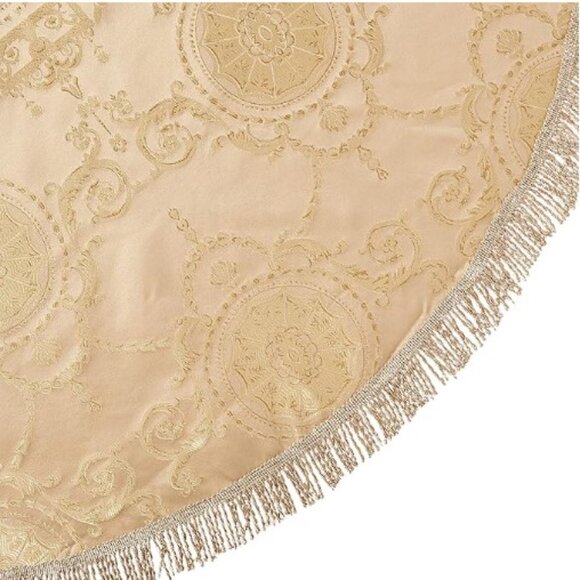 Victorian Gold Brocade Round Table Cloth 60" - Picture 3 of 7